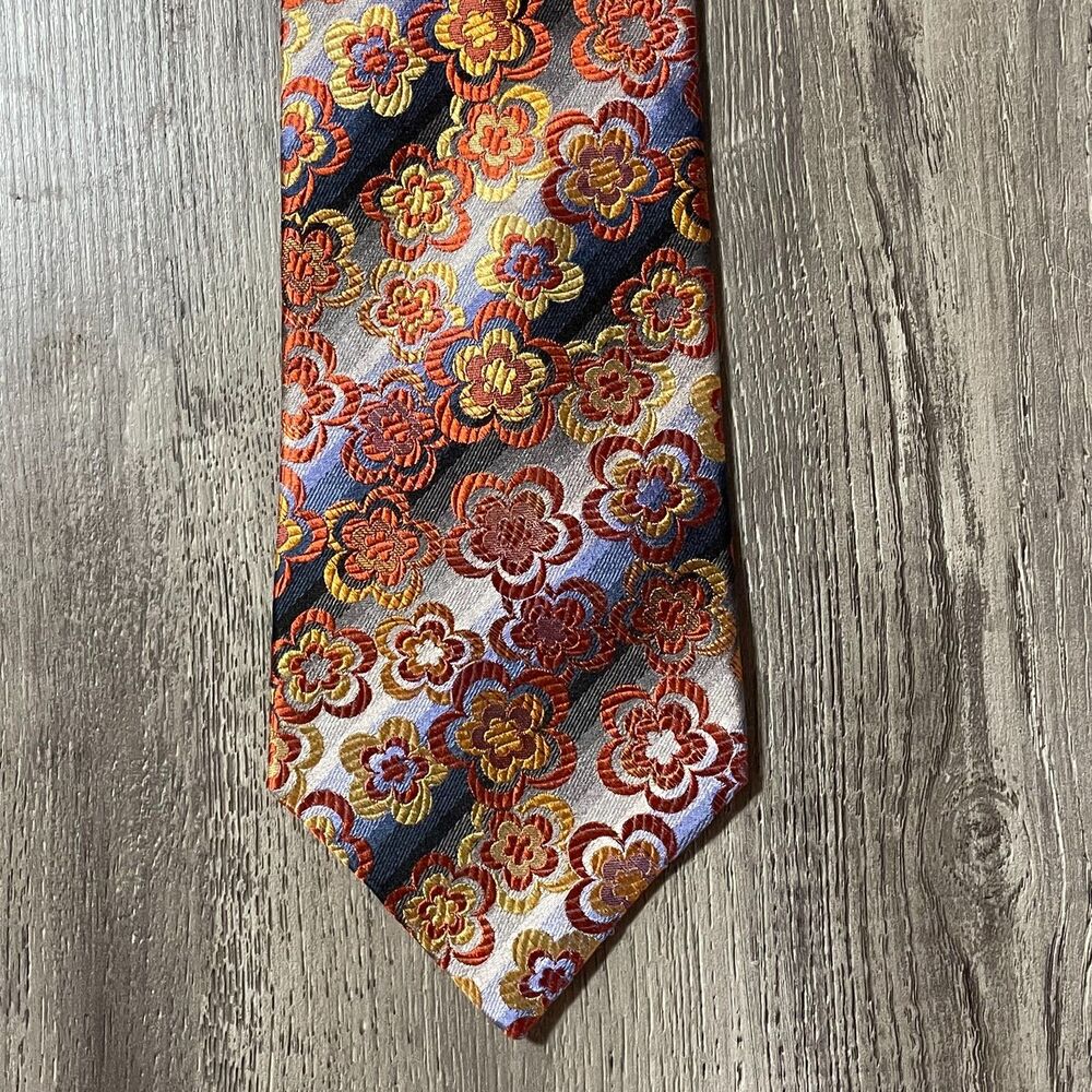 Polifroni Milano Silk Tie Floral Jacquard Handmade Italy Vintage 4" Wide